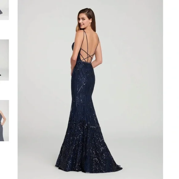 Navy blue prom dress with sequins - Picture 6 of 7